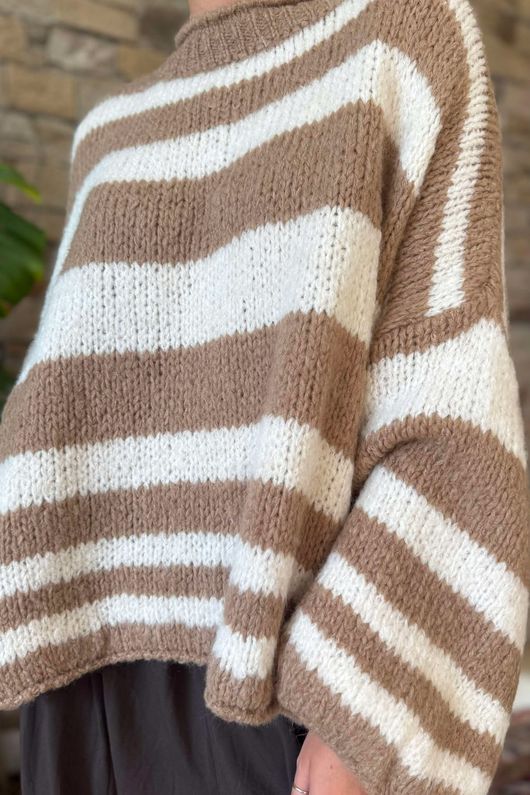Made in Italy Big Softie Stripe Shortie Knit Toffee